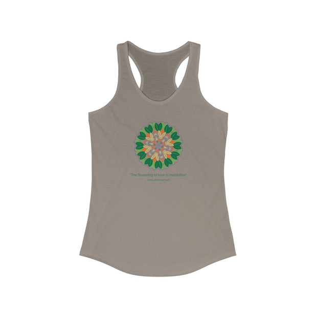 "The flowering of love is meditation" White Racerback Tank Top