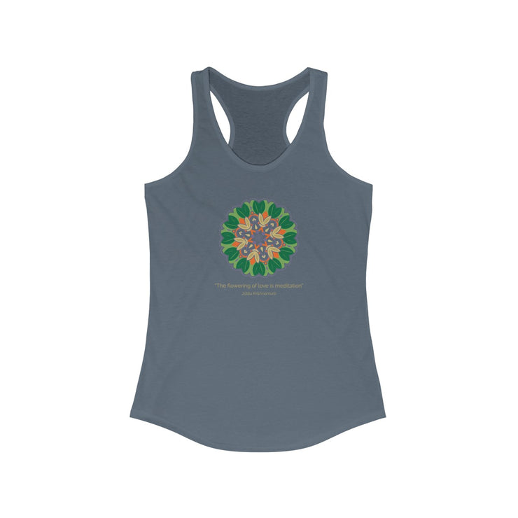"The flowering of love is meditation" Black Racerback Tank Top