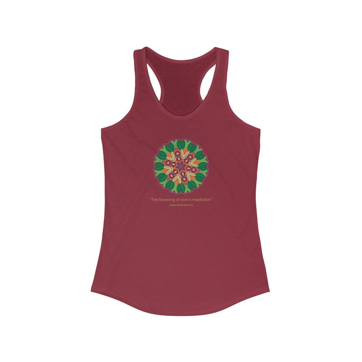 "The flowering of love is meditation" Black Racerback Tank Top