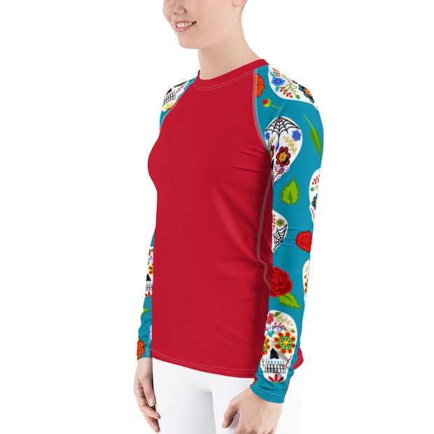 "Skulls & Rosa" Land & Sea Fitness Top in Red