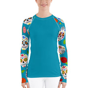 "Skulls & Rosa" Land & Sea Fitness Top in Ocean Blue