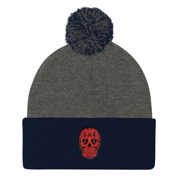 "Sugar Skull" Pom-Pom Knit Hat