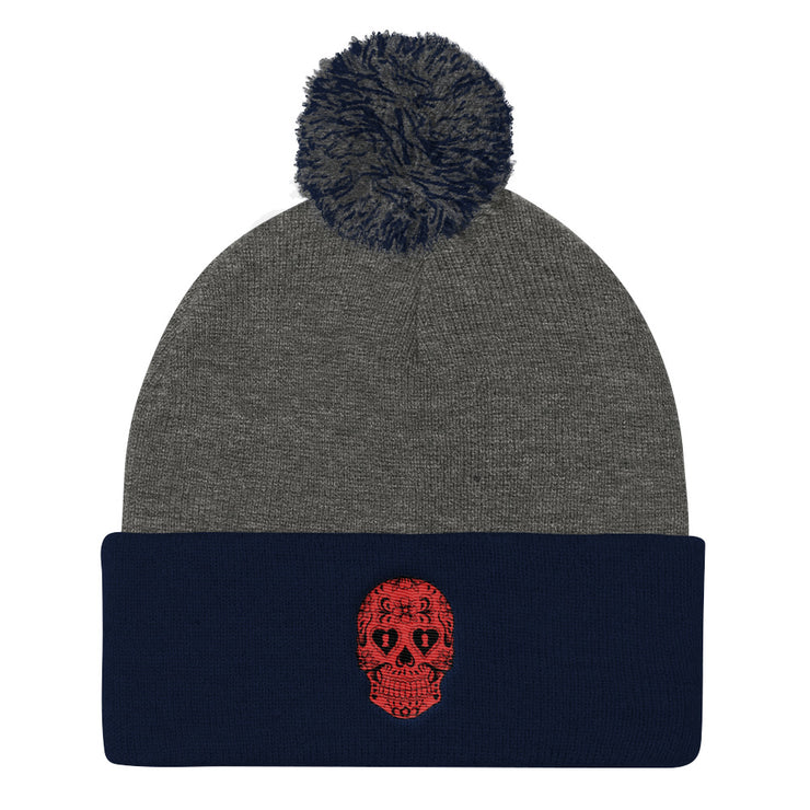 "Sugar Skull" Pom-Pom Knit Hat