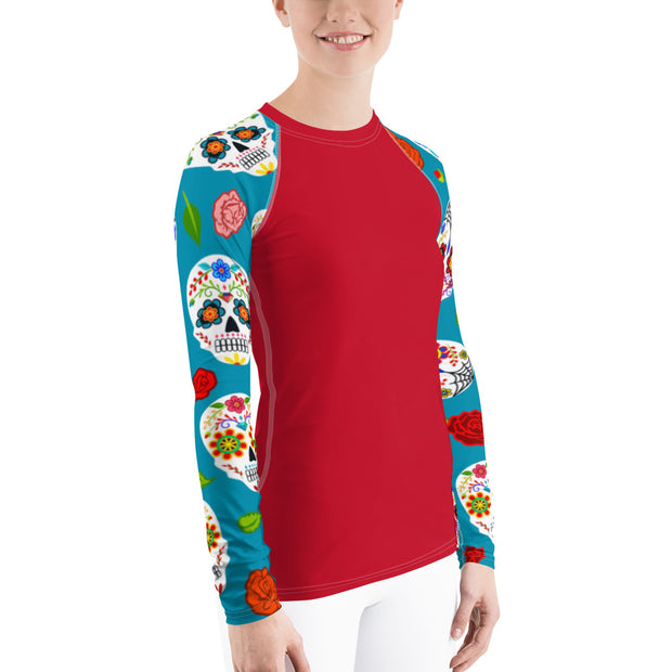 "Skulls & Rosa" Land & Sea Fitness Top in Red