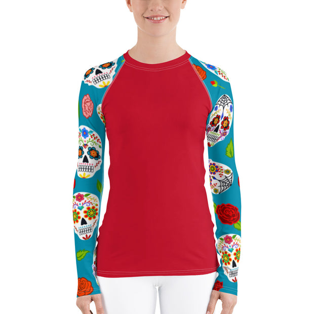 "Skulls & Rosa" Land & Sea Fitness Top in Red