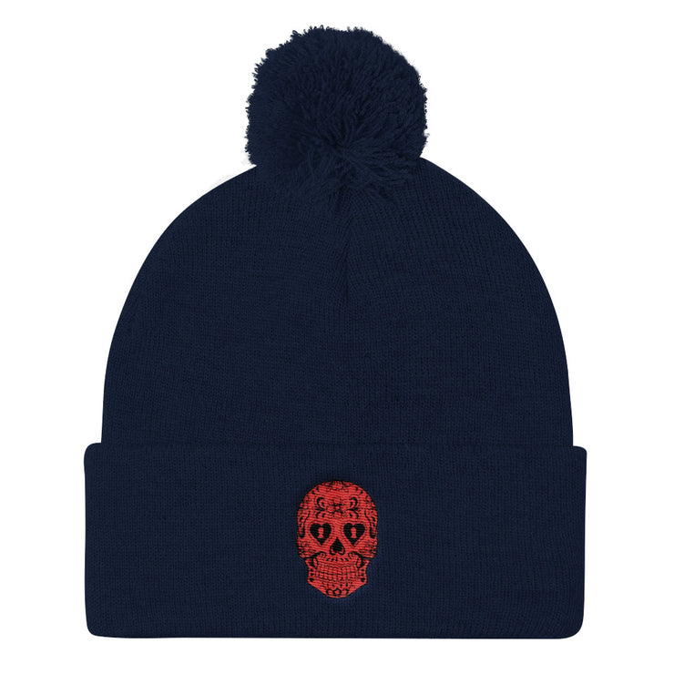 "Sugar Skull" Pom-Pom Knit Hat