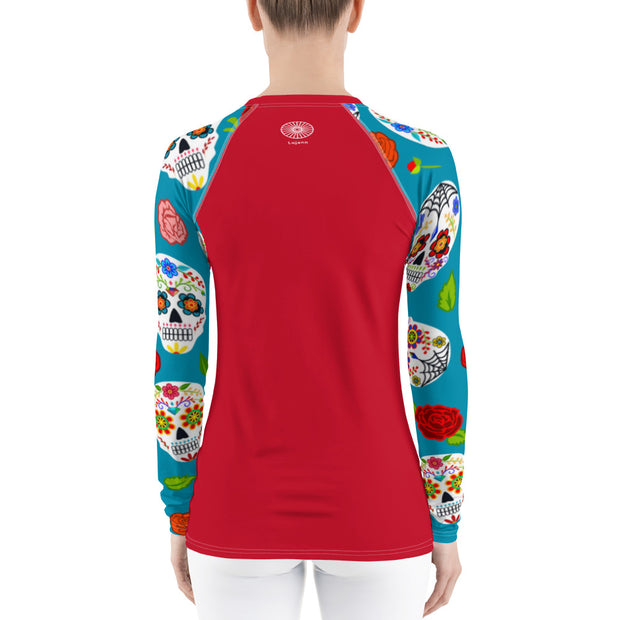 "Skulls & Rosa" Land & Sea Fitness Top in Red
