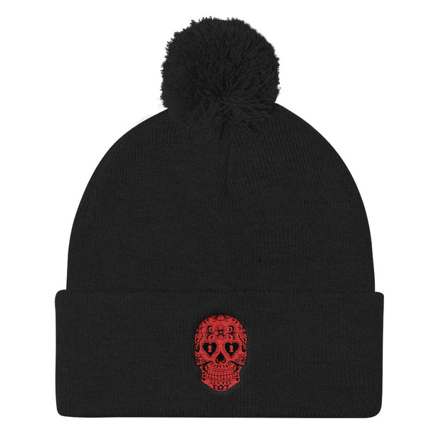 "Sugar Skull" Pom-Pom Knit Hat