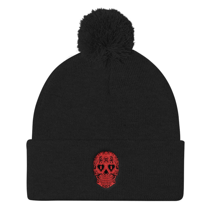 "Sugar Skull" Pom-Pom Knit Hat