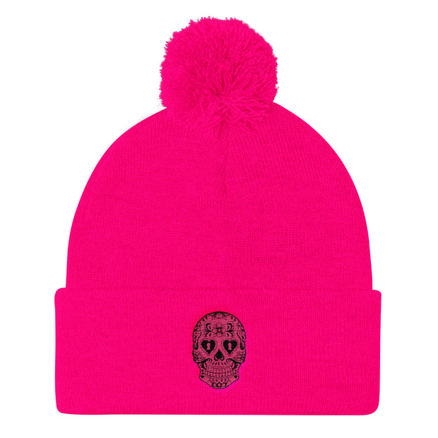 "Sugar Skull" Pom-Pom Knit Hat
