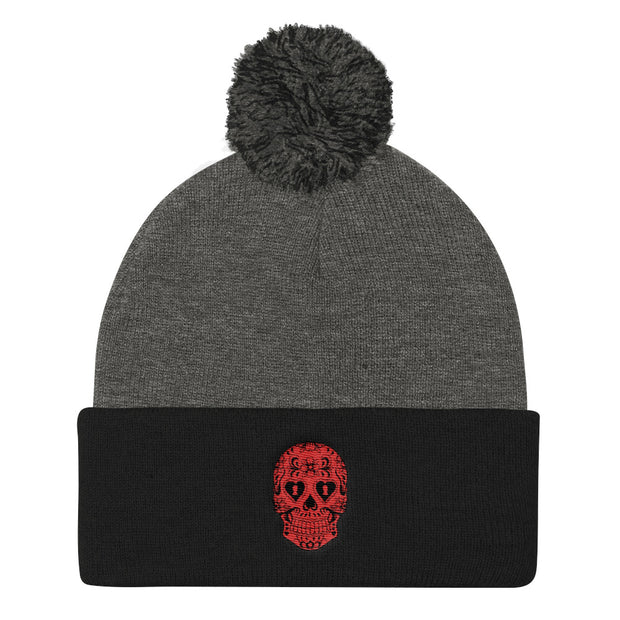 "Sugar Skull" Pom-Pom Knit Hat