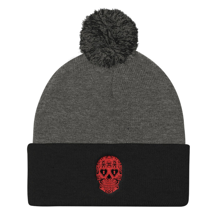 "Sugar Skull" Pom-Pom Knit Hat